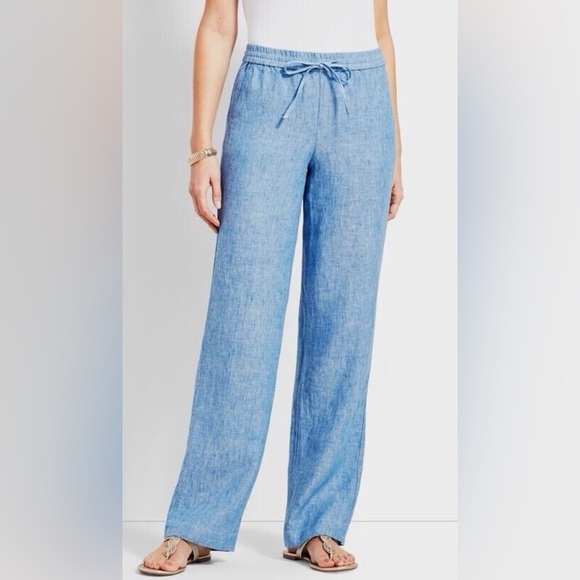 NWT Talbots Linen Chambray Tie Waist Pants - Picture 2 of 16